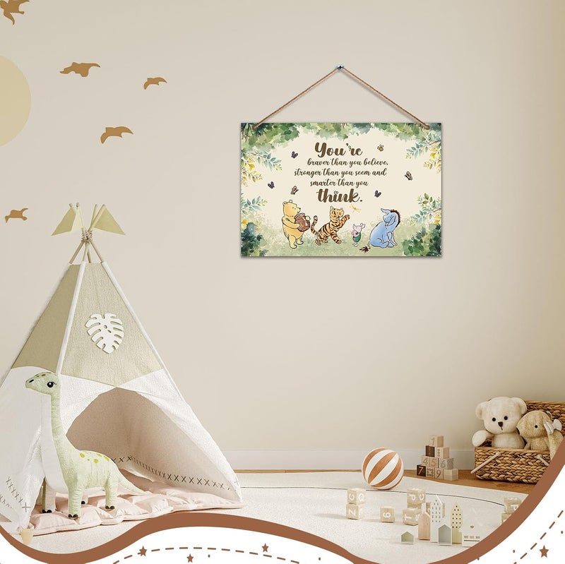 Hatzelou 1PCS Winnie Quotes Baby Shower Sign, the Pooh Wall Hanging Sign, You're Braver Than You Believe Wall Gifts, Perfect for Nursery Home Bedroom, Baby Shower Party Supplies - Image 5